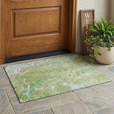 3' X 5' Green And Ivory Abstract Washable Indoor Outdoor Area Rug