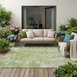 5' X 8' Green And Ivory Abstract Washable Indoor Outdoor Area Rug