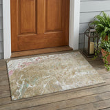 3' X 5' Khaki And Brown Abstract Washable Indoor Outdoor Area Rug