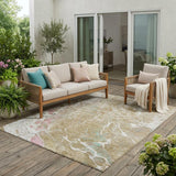 5' X 8' Khaki And Brown Abstract Washable Indoor Outdoor Area Rug