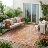 5' X 8' Salmon And Orange Abstract Washable Indoor Outdoor Area Rug