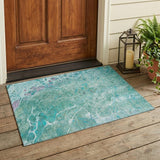 3' X 5' Turquoise And Teal Blue Abstract Washable Indoor Outdoor Area Rug