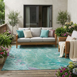 5' X 8' Turquoise And Teal Blue Abstract Washable Indoor Outdoor Area Rug