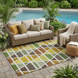 5' X 8' Brown And White Geometric Washable Indoor Outdoor Area Rug