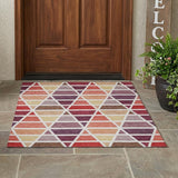 3' X 5' Red And White Geometric Washable Indoor Outdoor Area Rug