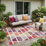5' X 8' Red And White Geometric Washable Indoor Outdoor Area Rug