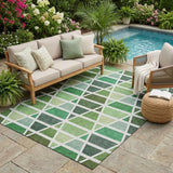 5' X 8' Green And White Geometric Washable Indoor Outdoor Area Rug