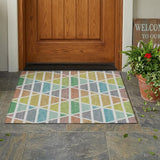 3' X 5' Mint Green And Green Geometric Washable Indoor Outdoor Area Rug