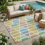 5' X 8' Mint Green And Green Geometric Washable Indoor Outdoor Area Rug