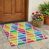 3' X 5' Orange And White Geometric Washable Indoor Outdoor Area Rug