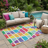 5' X 8' Orange And White Geometric Washable Indoor Outdoor Area Rug