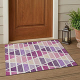 3' X 5' Pink And White Geometric Washable Indoor Outdoor Area Rug