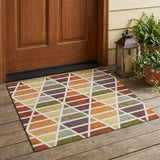 3' X 5' Orange And White Geometric Washable Indoor Outdoor Area Rug