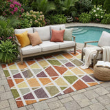5' X 8' Orange And White Geometric Washable Indoor Outdoor Area Rug