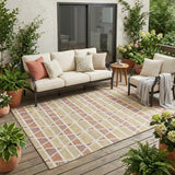 5' X 8' Copper And Orange Geometric Washable Indoor Outdoor Area Rug