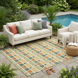 5' X 8' Fern Green And Green Geometric Washable Indoor Outdoor Area Rug