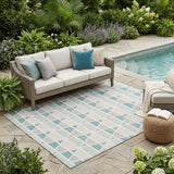 5' X 8' Mint Green And Green Geometric Washable Indoor Outdoor Area Rug