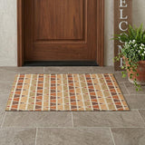 3' X 5' Orange And Cream Geometric Washable Indoor Outdoor Area Rug