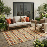 5' X 8' Orange And Cream Geometric Washable Indoor Outdoor Area Rug