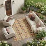 8' X 10' Orange And Cream Geometric Washable Indoor Outdoor Area Rug