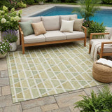 5' X 8' Sage And Green Geometric Washable Indoor Outdoor Area Rug