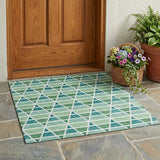 3' X 5' Teal Blue And Green Geometric Washable Indoor Outdoor Area Rug