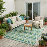 5' X 8' Teal Blue And Green Geometric Washable Indoor Outdoor Area Rug