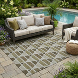 5' X 8' Brown And Pewter Geometric Washable Indoor Outdoor Area Rug