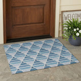 3' X 5' Blue And Silver Geometric Washable Indoor Outdoor Area Rug