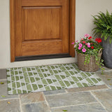 3' X 5' Fern Green And Green Geometric Washable Indoor Outdoor Area Rug