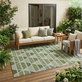 5' X 8' Fern Green And Green Geometric Washable Indoor Outdoor Area Rug