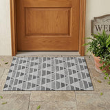 3' X 5' Gray And Silver Geometric Washable Indoor Outdoor Area Rug