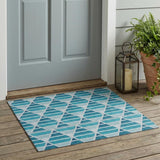3' X 5' Teal Blue And Turquoise Geometric Washable Indoor Outdoor Area Rug