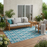 5' X 8' Teal Blue And Turquoise Geometric Washable Indoor Outdoor Area Rug