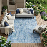 8' X 10' Blue And Denim Blue Abstract Washable Indoor Outdoor Area Rug