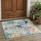 3' X 5' Blue And Pewter Abstract Washable Indoor Outdoor Area Rug