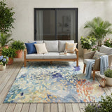 5' X 8' Blue And Pewter Abstract Washable Indoor Outdoor Area Rug