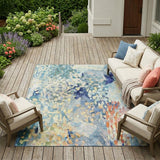 8' X 10' Blue And Pewter Abstract Washable Indoor Outdoor Area Rug