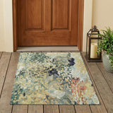 3' X 5' Green And Gray Abstract Washable Indoor Outdoor Area Rug