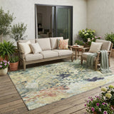 5' X 8' Green And Gray Abstract Washable Indoor Outdoor Area Rug