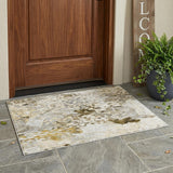 3' X 5' Brown And Silver Abstract Washable Indoor Outdoor Area Rug