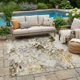 5' X 8' Brown And Silver Abstract Washable Indoor Outdoor Area Rug