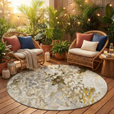 8' Brown And Silver Round Abstract Washable Indoor Outdoor Area Rug