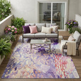 5' X 8' Purple And Lavender Abstract Washable Indoor Outdoor Area Rug