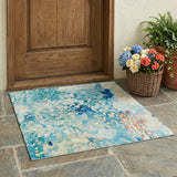 3' X 5' Teal Blue And Aqua Abstract Washable Indoor Outdoor Area Rug