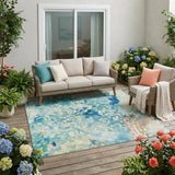 5' X 8' Teal Blue And Aqua Abstract Washable Indoor Outdoor Area Rug