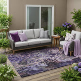 5' X 8' Eggplant And Purple Abstract Washable Indoor Outdoor Area Rug