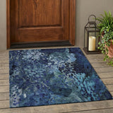 3' X 5' Navy Blue And Blue Abstract Washable Indoor Outdoor Area Rug