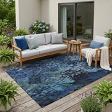 5' X 8' Navy Blue And Blue Abstract Washable Indoor Outdoor Area Rug