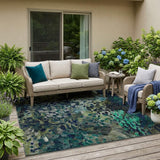 5' X 8' Olive Green And Green Abstract Washable Indoor Outdoor Area Rug